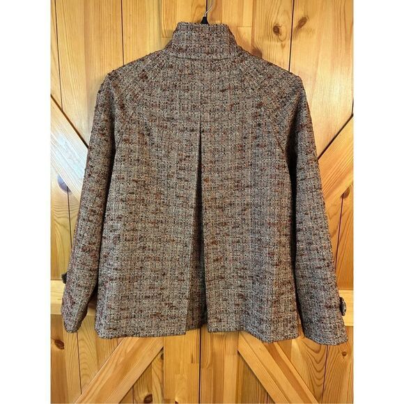 J. Jill Brown Orange Size Small Boucle Asian Collar Mid Length Swing Jacket Twee - Picture 7 of 8